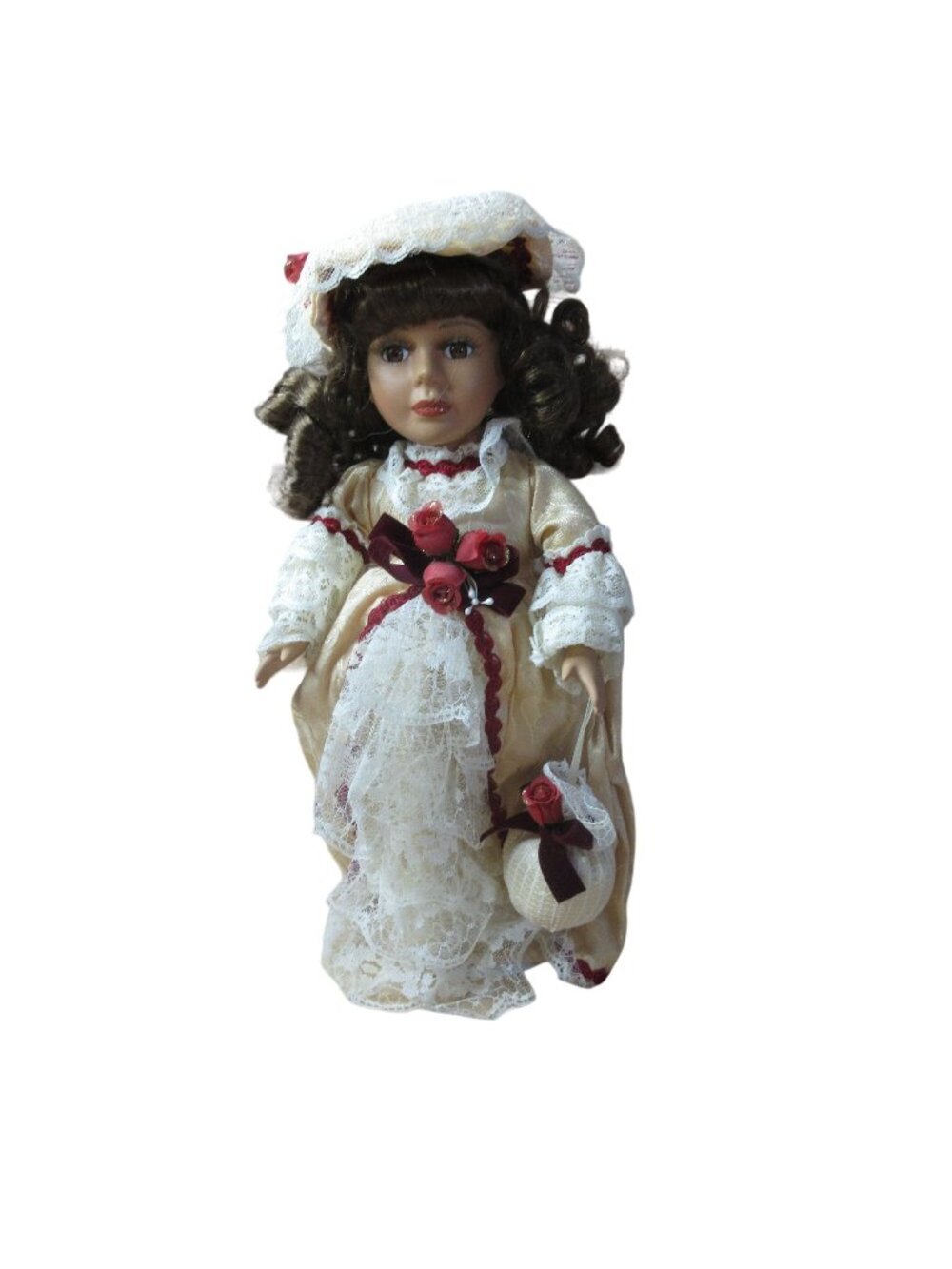 Collector’s Choice Porcelain 12" Doll Cream & Red Victorian Style Dress